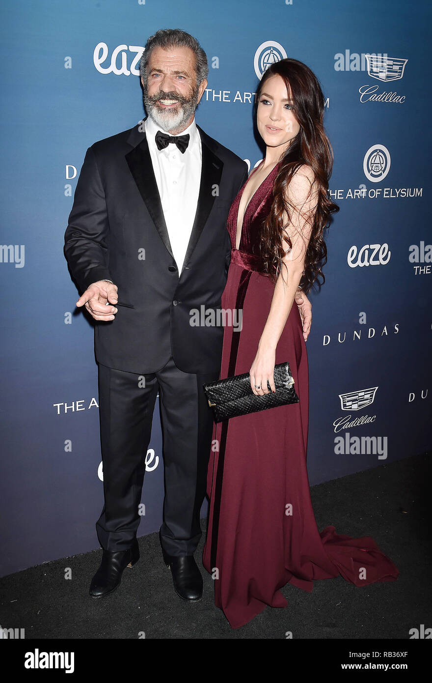 LOS ANGELES, CA - 05 janvier : Mel Gibson (L) et Rosalind Ross assister Michael Muller's HEAVEN, présentée par l'Art de l'Élysée à un lieu privé le 5 janvier 2019 à Los Angeles, Californie. Banque D'Images