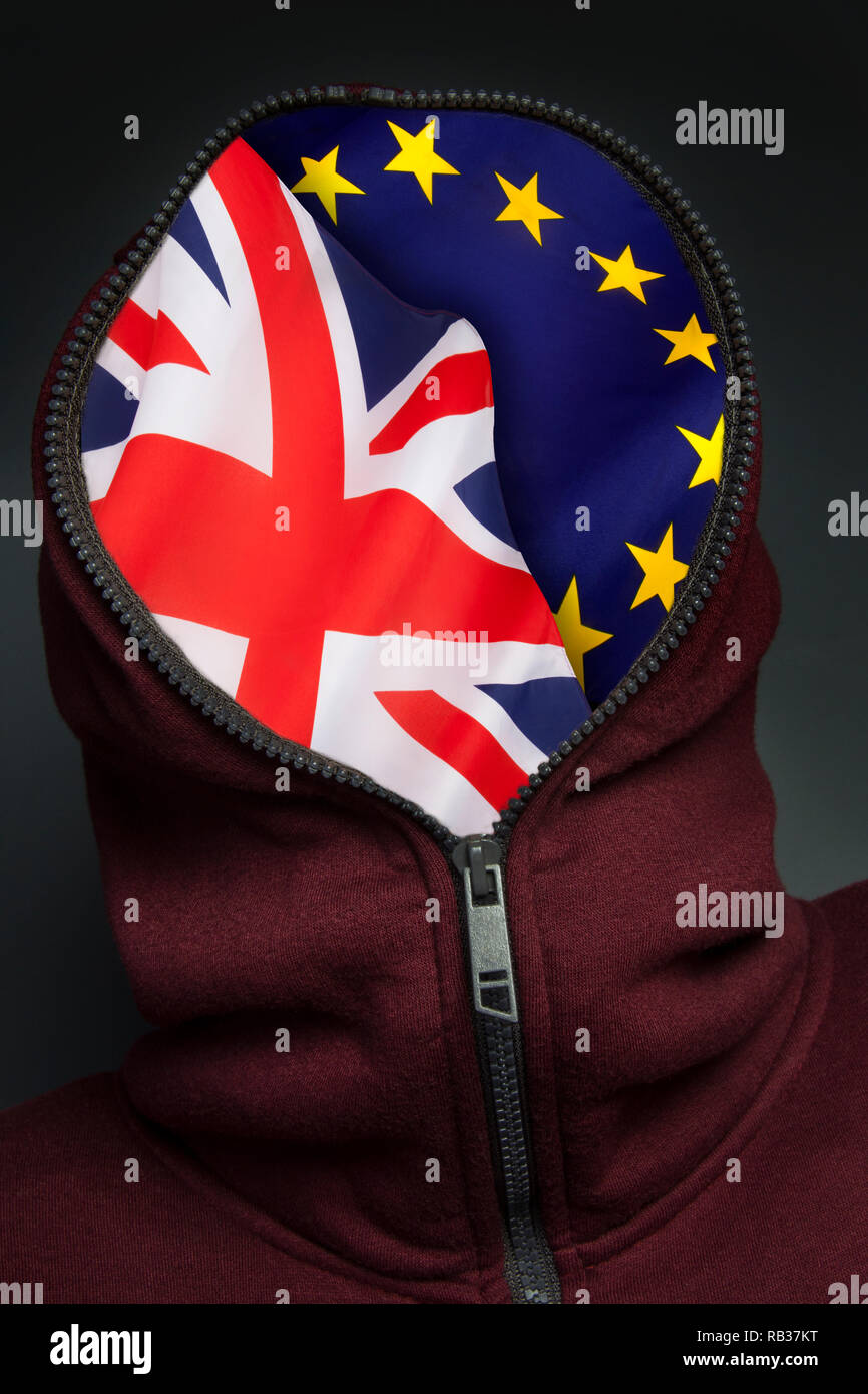 BREXIT - La sortie de l'Union européenne. L'homme moyen dans la rue est confus au sujet Brexit. Une tête pleine de BREXIT. Banque D'Images