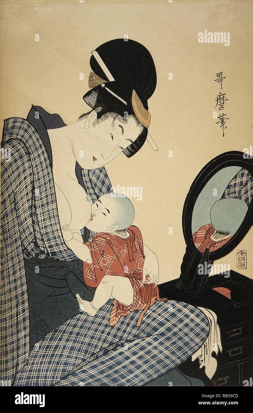 La mère et l'enfant. Musée : Etat de l'Ermitage, Saint-Pétersbourg. Auteur : Utamaro Kitagawa,. Banque D'Images