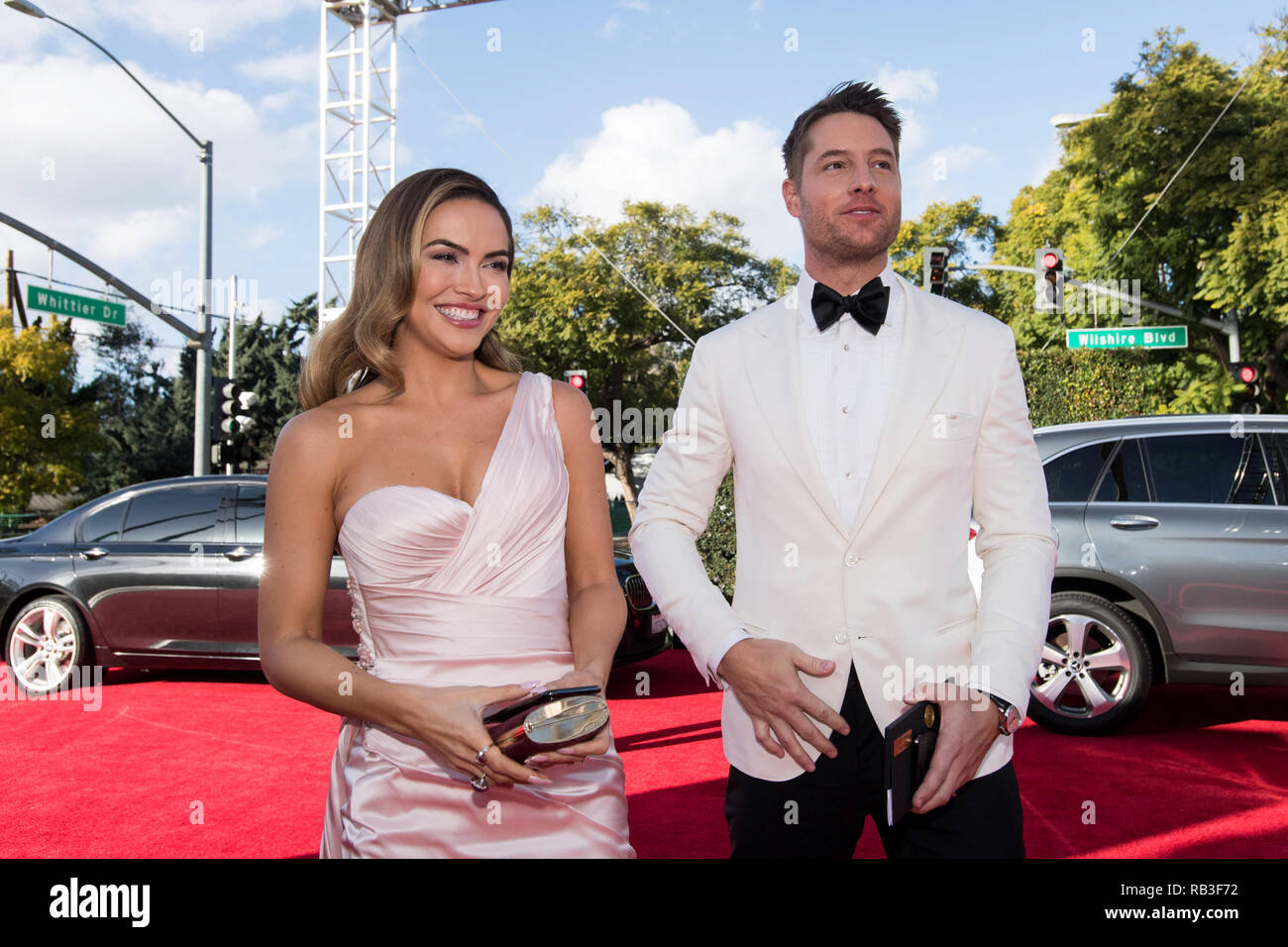 Golden Globe presenter Justin Hartley et Chrishell Stause assister à la 76e Golden Globe Awards au Beverly Hilton de Los Angeles, CA le dimanche, Janvier 6, 2019. Banque D'Images