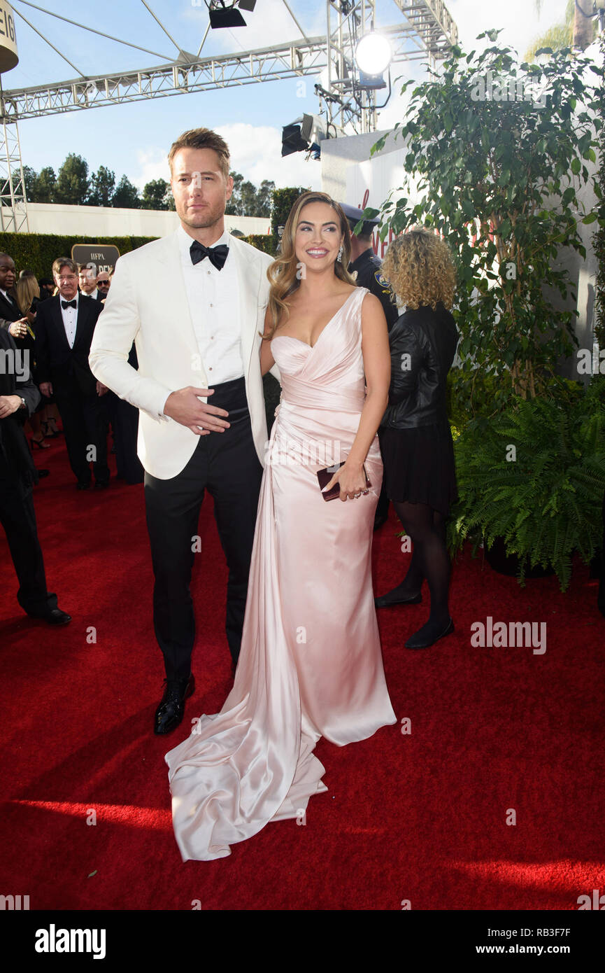 Justin Hartley et Chrishell Stause arrivent à la 76e Golden Globe Awards au Beverly Hilton de Los Angeles, CA le dimanche, Janvier 6, 2019. Banque D'Images
