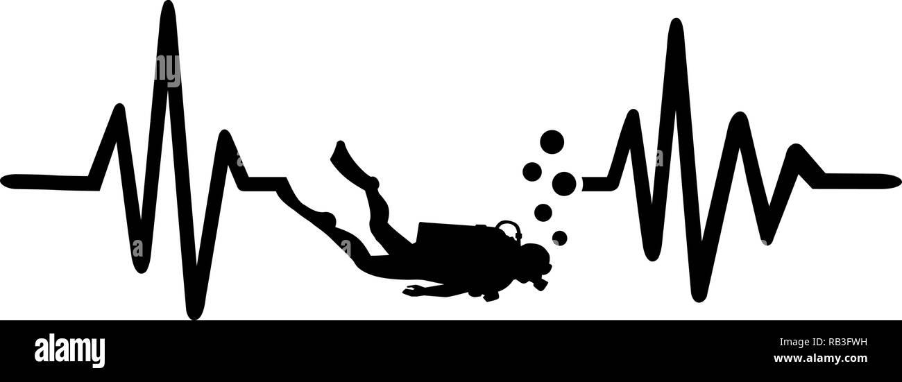 Impulsion de signal de ligne avec plongeur avec bouteille d'oxygène Illustration de Vecteur