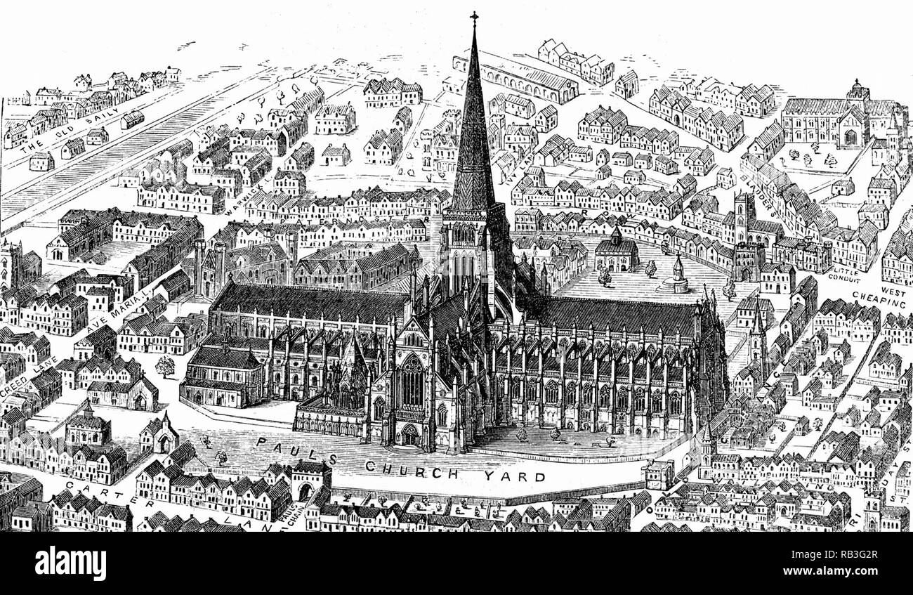 Vieux la Cathédrale St Paul à Londres, vers 1550 Banque D'Images