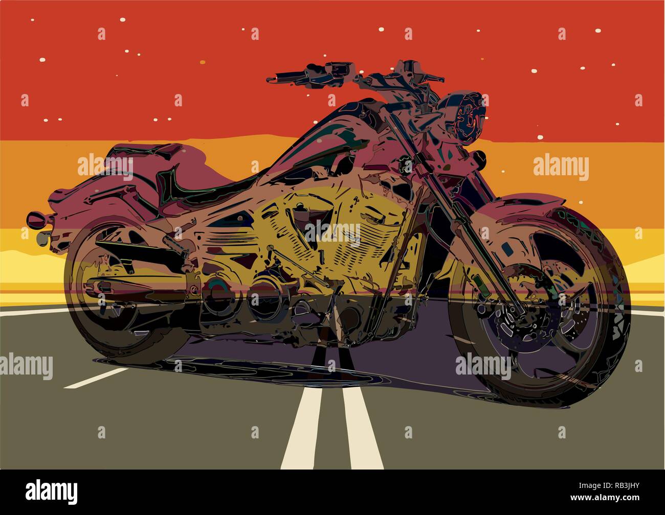 Vintage poster moto. Sur la route avec moto desert fond, du texte et des groupes grunge texture. Illustration de Vecteur