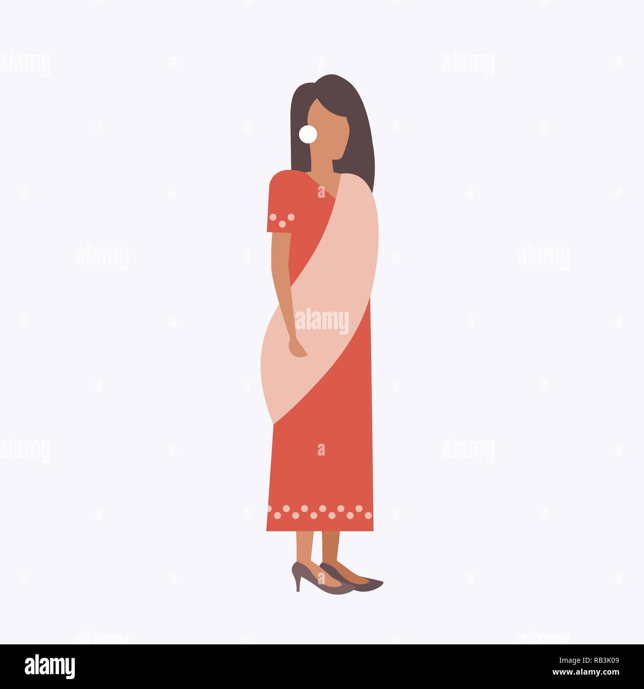 Femme portant des vêtements traditionnels indiens en saree fille femme personnage télévision pleine longueur isolée Illustration de Vecteur