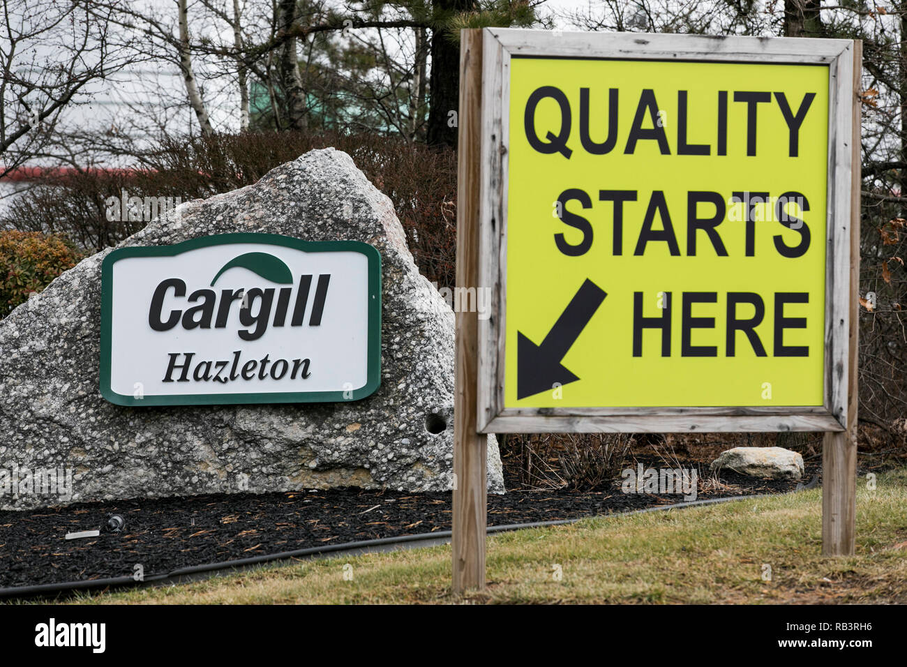 Un logo à l'extérieur d'une installation occupée par Cargill à Hazleton, en Pennsylvanie, le 29 décembre 2018. Banque D'Images