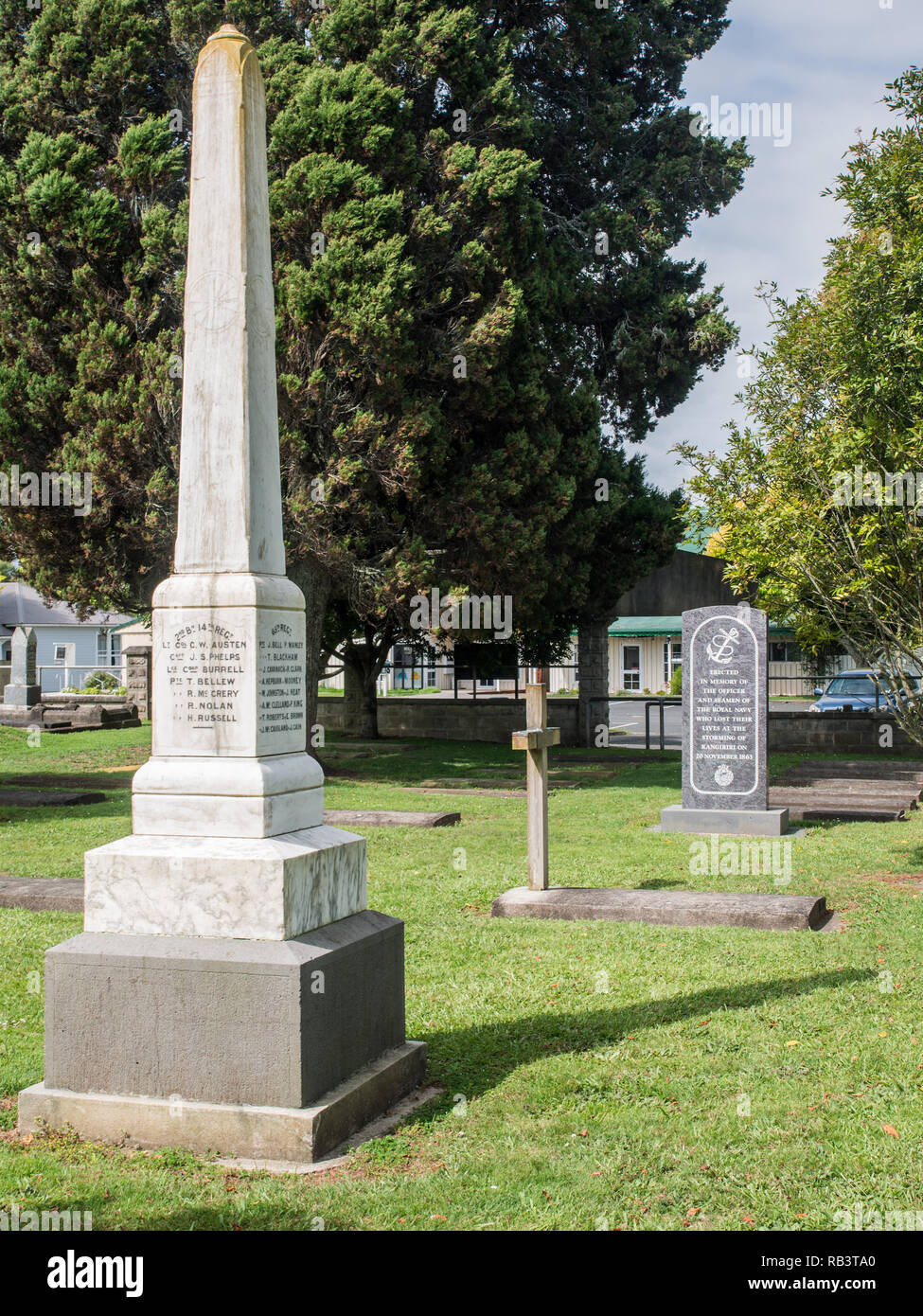 Mémorial aux soldats britanniques tués dans la bataille de Rangiriri, guerre Maori et les premiers colons cimetière, Rangiriri, Waikato, Nouvelle-Zélande Banque D'Images