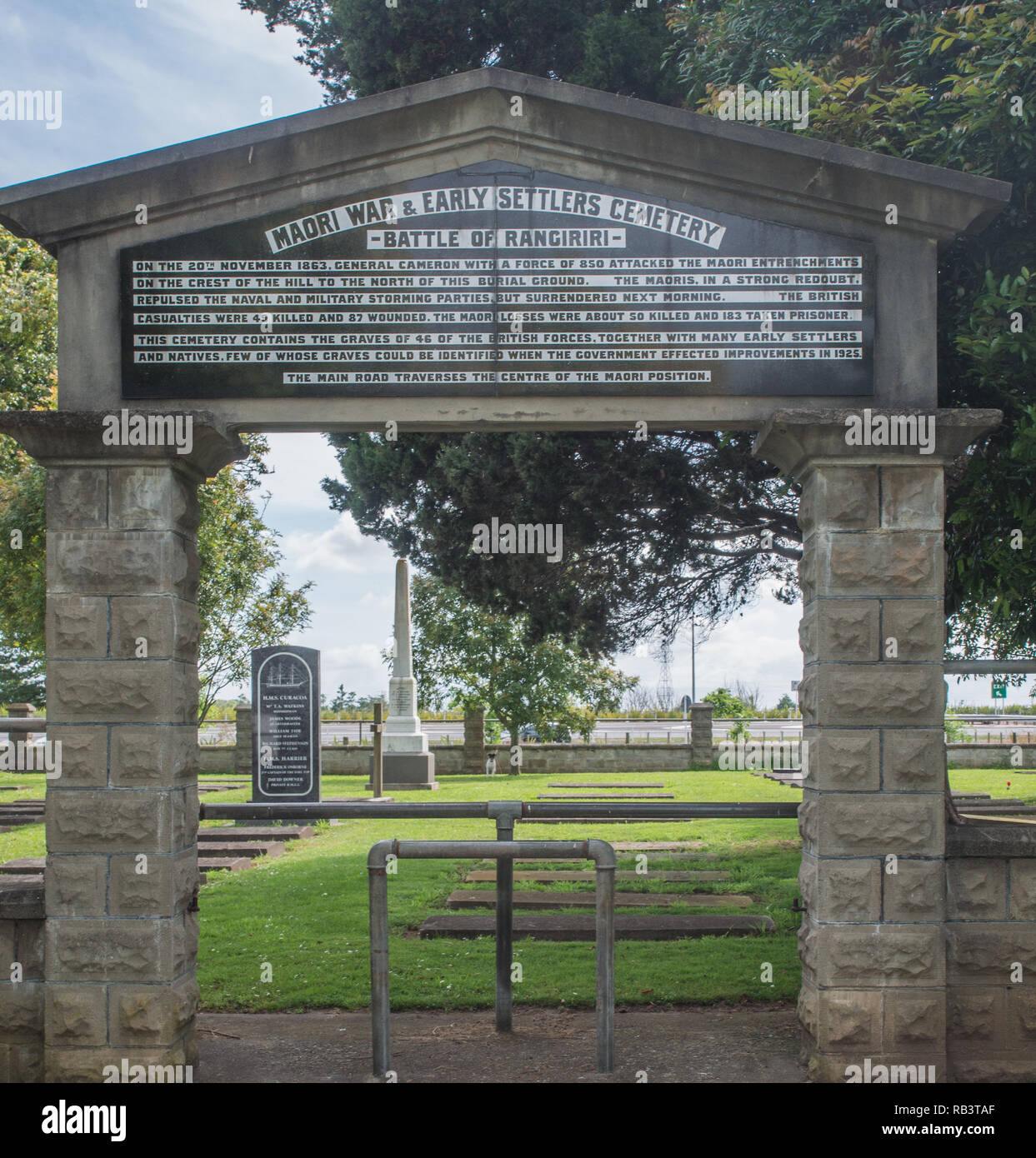 Gateway Arch, guerre Maori et les premiers colons cimetière, Rangiriri, Waikato, Nouvelle-Zélande Banque D'Images