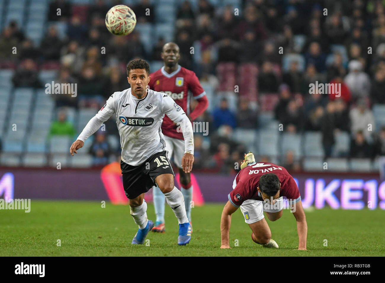 5 janvier 2019, la Villa du Parc, Birmingham, Angleterre ; l'unis en FA Cup, 3ème tour, Aston Villa vs Swansea City : Wayne Routledge (15) de Swansea City Crédit : Gareth Dalley/News Images images Ligue de football anglais sont soumis à licence DataCo Banque D'Images