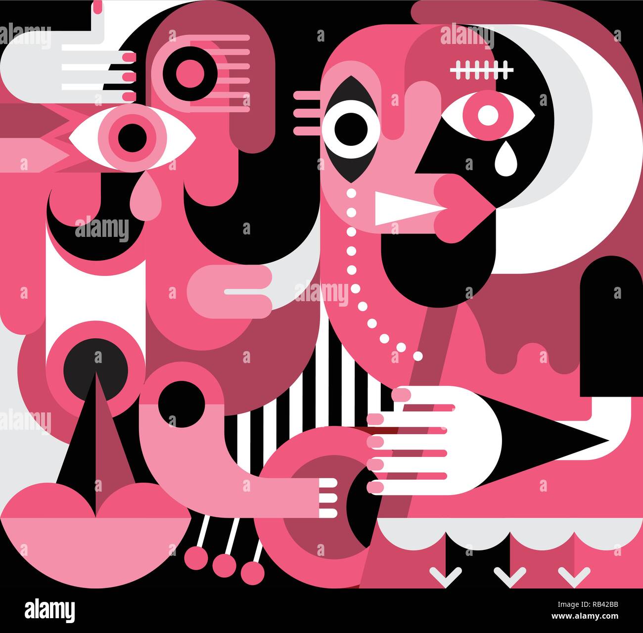 Abstract fine art portrait de deux femmes pleurer. Vector illustration. Illustration de Vecteur