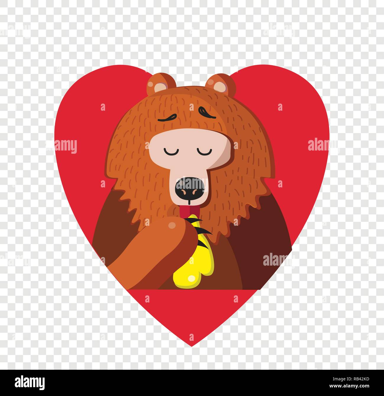 Cute cartoon illustration vecteur ours miel de table de caractères à l'intérieur du cœur rouge isolé sur fond transparent. Dans l'amour. Fête de saint Valentin p Illustration de Vecteur