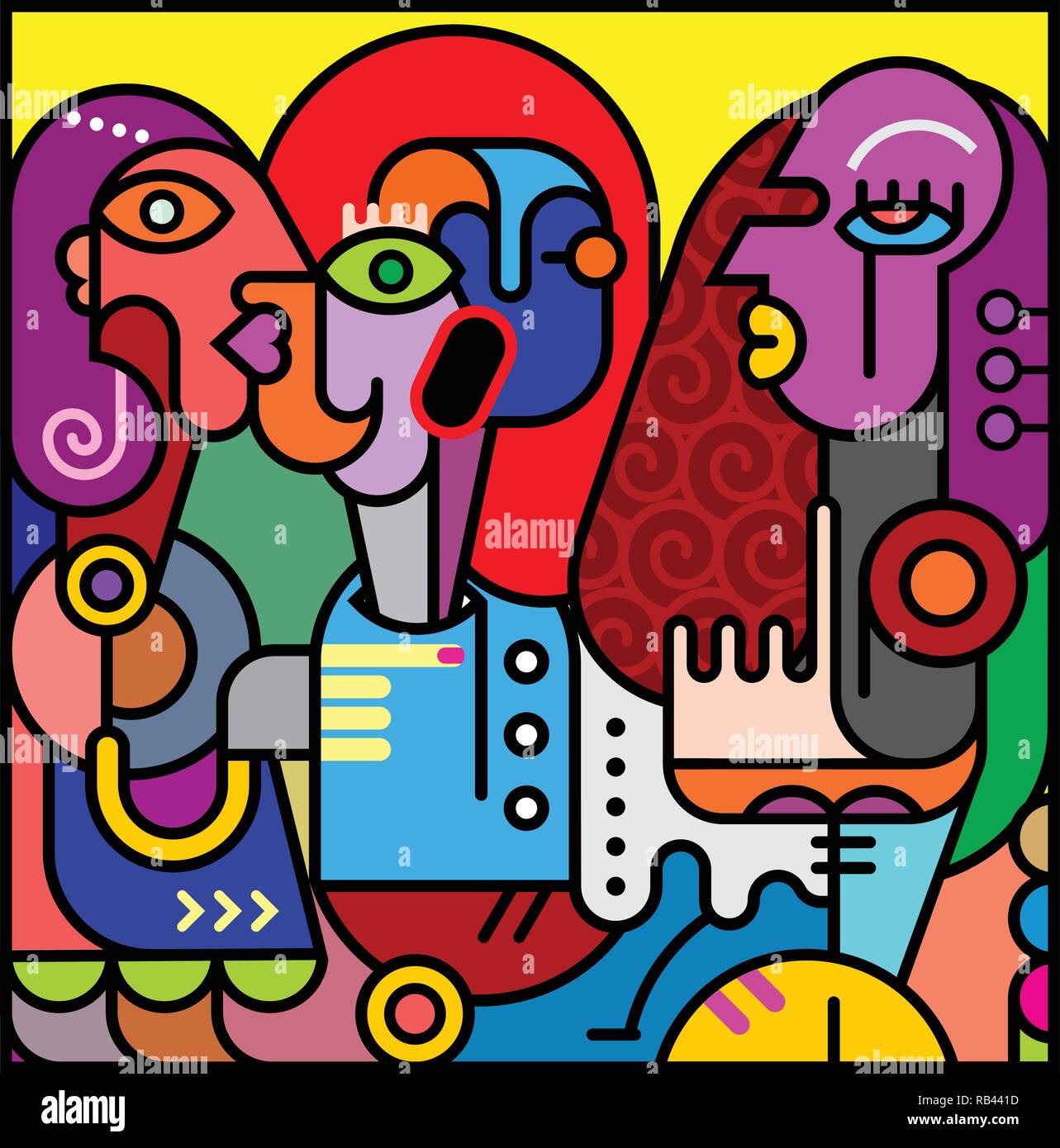 Abstract vector art portrait de trois femmes. Vitrail. Illustration de Vecteur