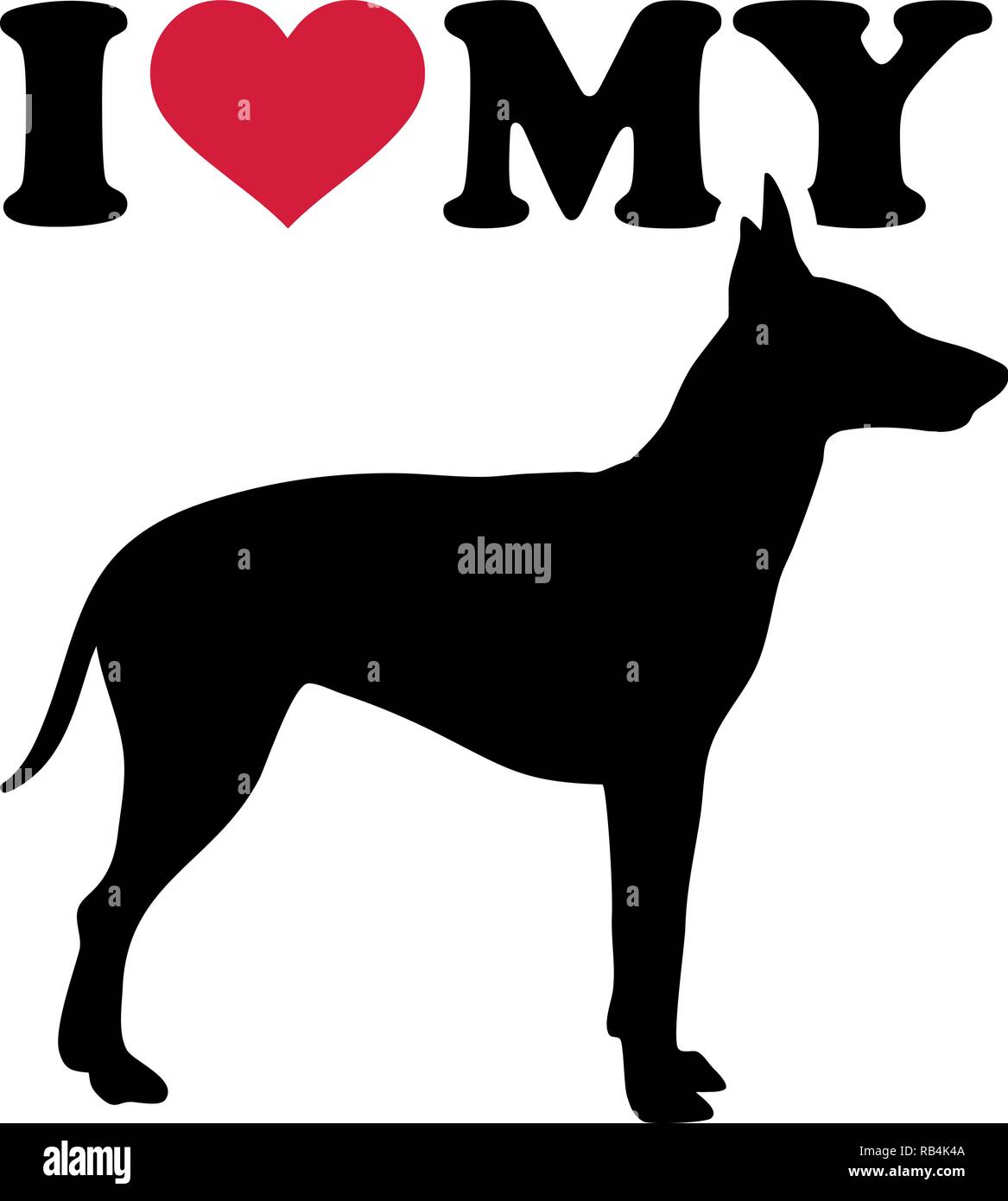 J'aime mon chien de terrier de Manchester avec coeur rouge et silhouette Illustration de Vecteur