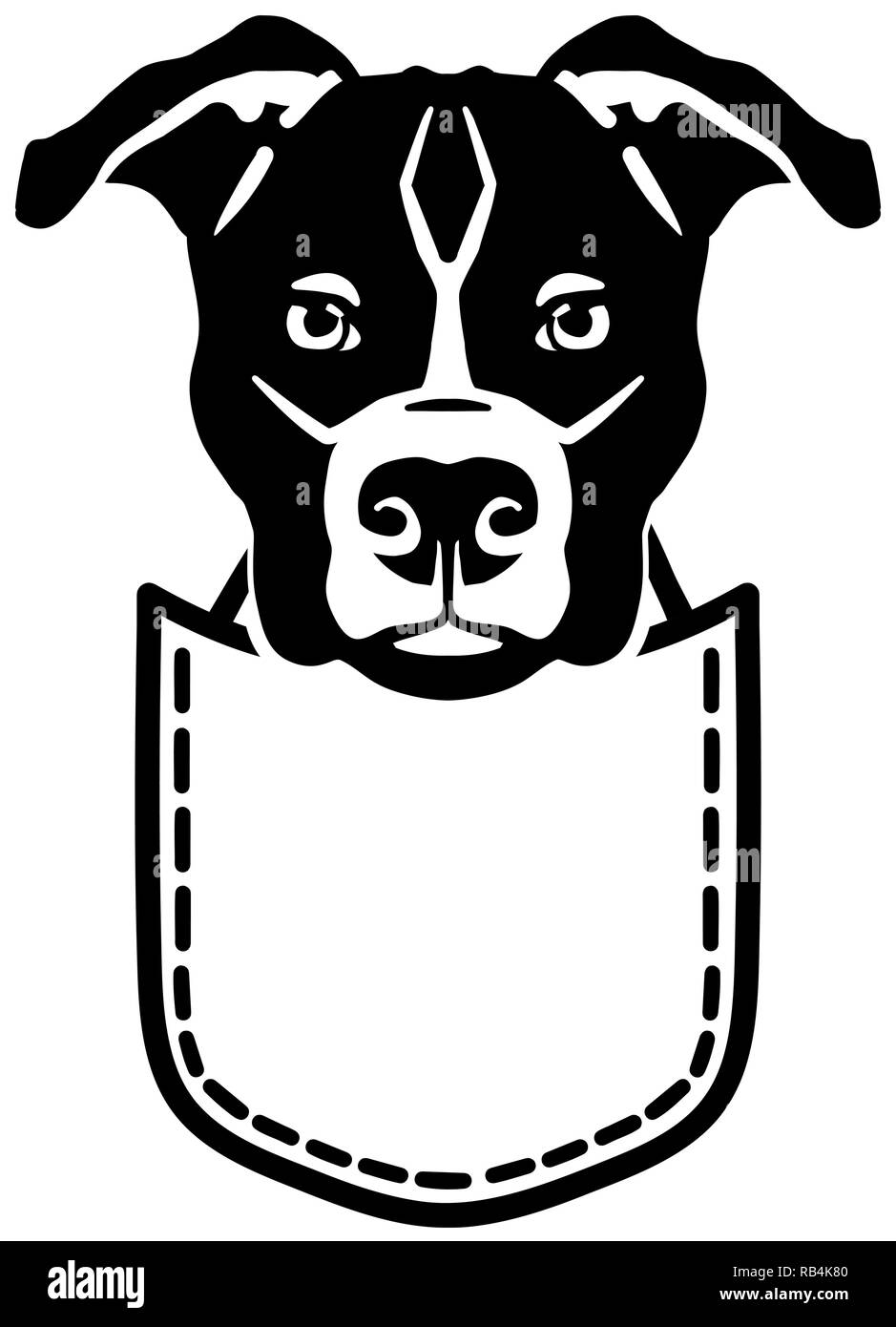 Pit-Bull Terrier dans une poche plack et blanc Illustration de Vecteur