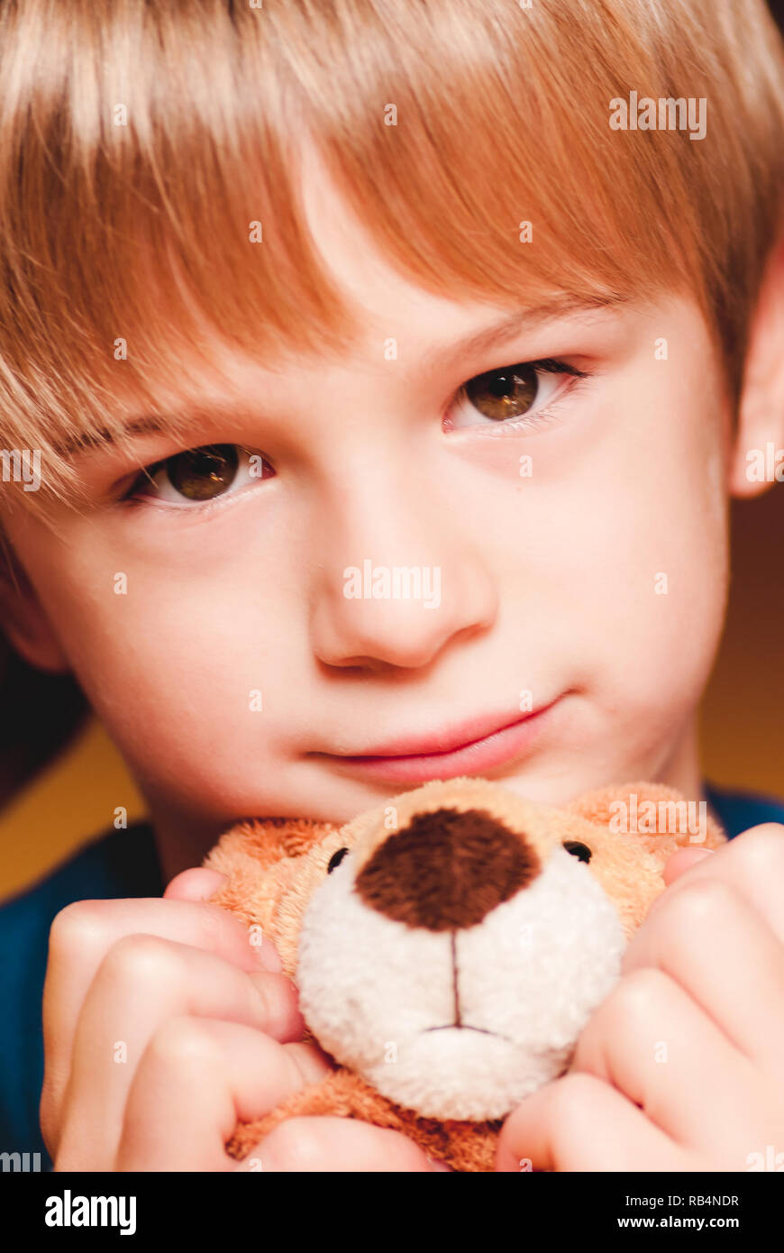Petit enfant avec ours - connexions sensorielles Banque D'Images