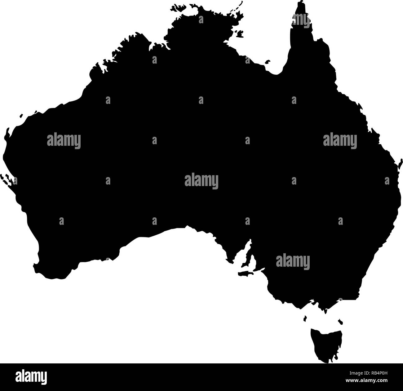 Silhouette noire de l'Australie, la carte d'illustration vectorielle géographique, l'icône du continent australien Illustration de Vecteur