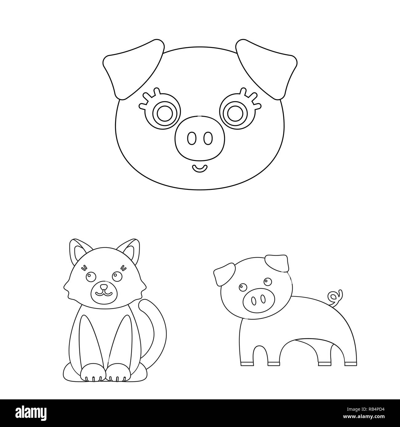 Chien,lapin,comic,nourriture,Accueil,animal,ferme,maison,habitat,funny,jardin,grange,race,mignon,set,icône,,illustration,collection,isolé,design,graphisme,élément,signer,ligne,contour, vecteurs vecteur , Illustration de Vecteur