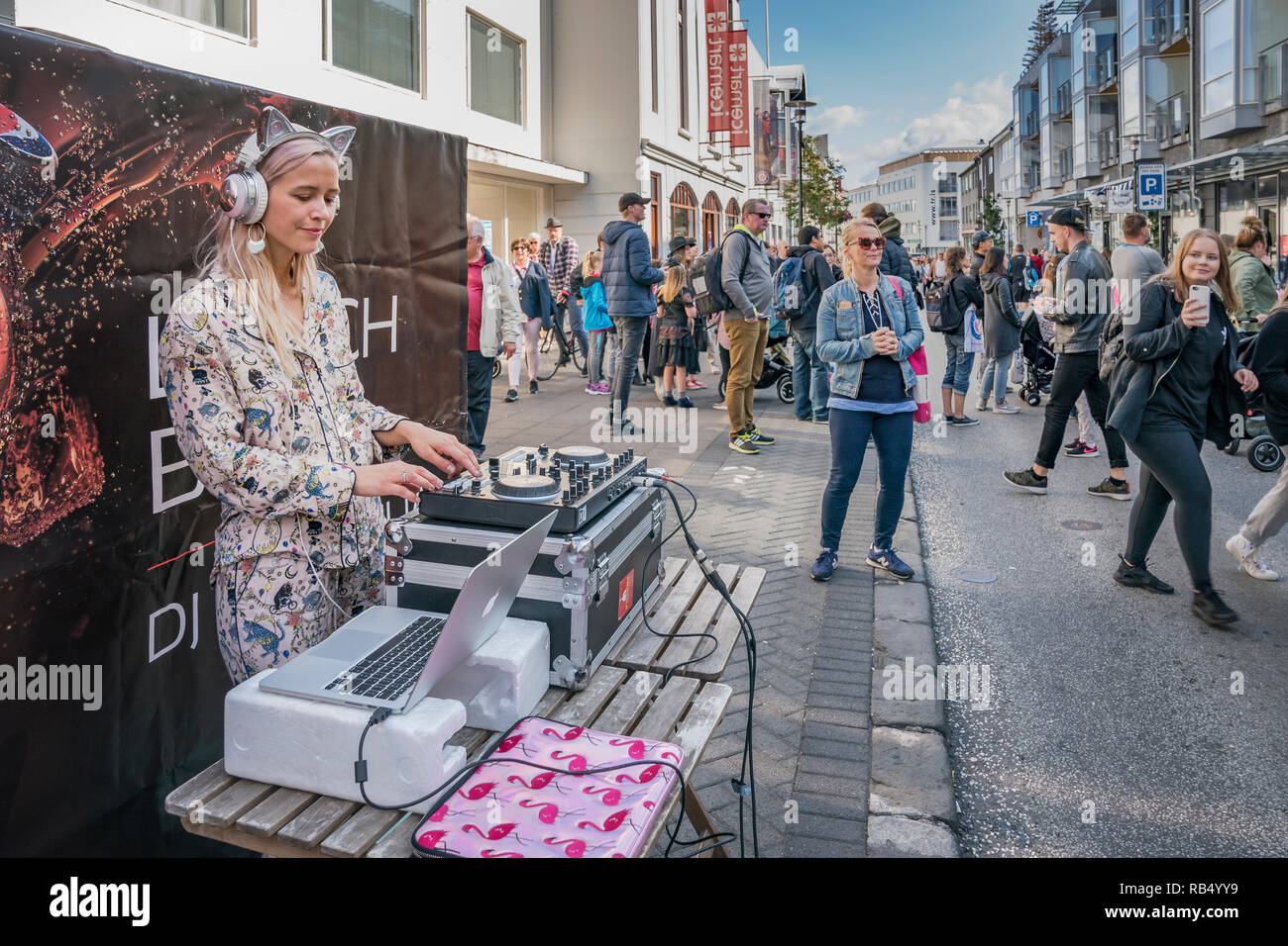 DJ, Festival d'été, Journée Culturelle, Reykjavik, Islande Banque D'Images