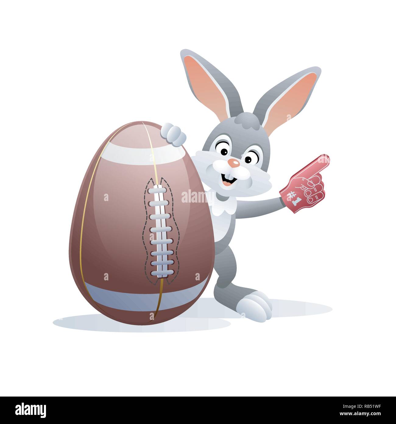 Sports Pâques carte de vœux. Lapin mignon avec le football, le rugby et d'oeufs à la main en mousse. Vector illustration. Illustration de Vecteur