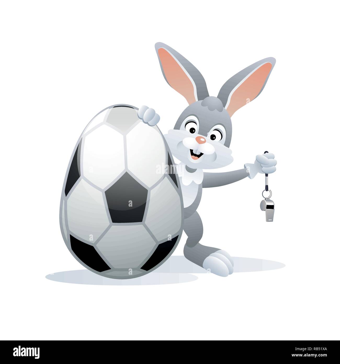 Sports Pâques carte de vœux. Lapin mignon avec des oeufs et de soccer de sifflet. Vector illustration. Illustration de Vecteur