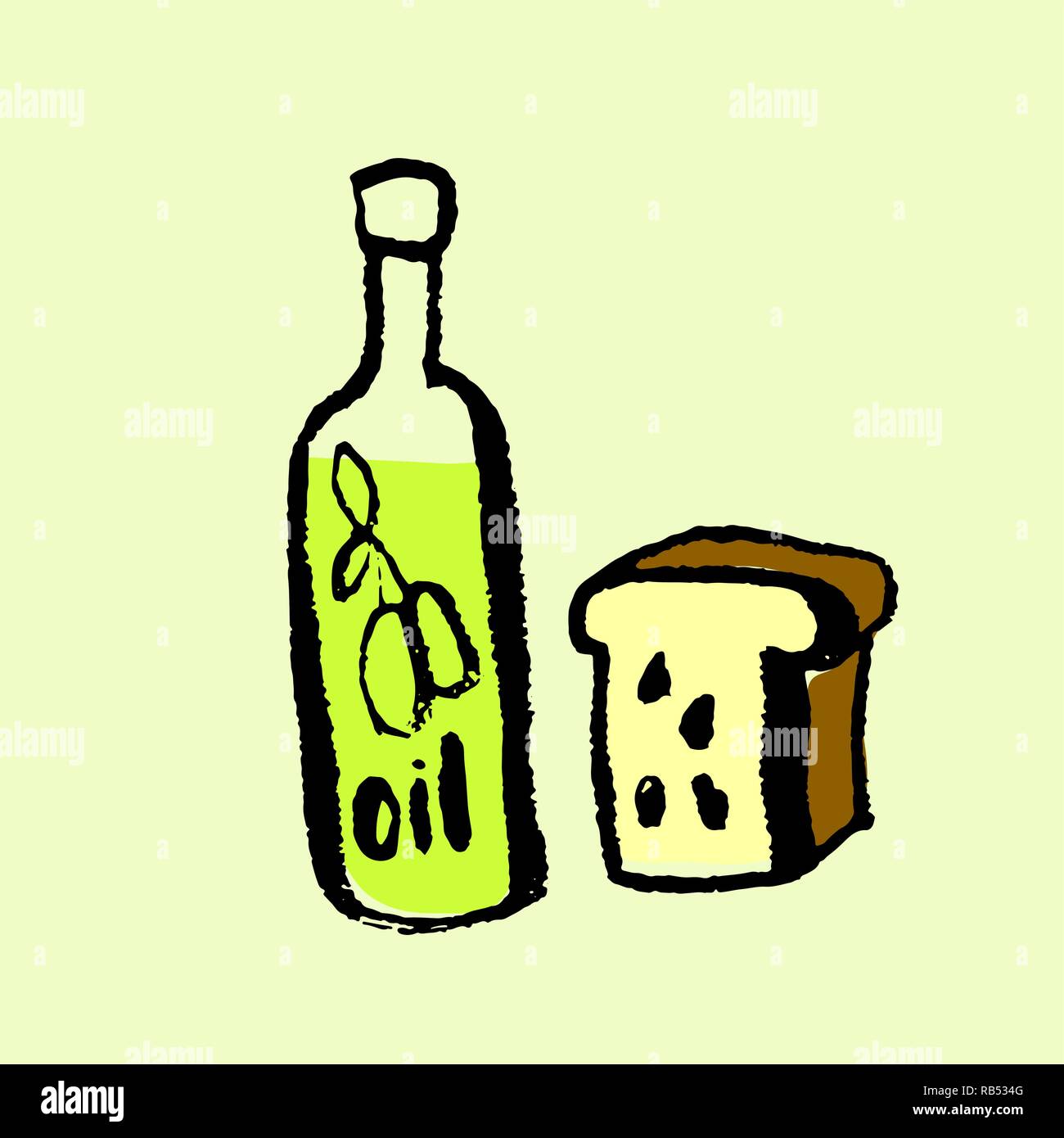 L'huile d'olive et du pain. Grunge vector illustration d'encre. Illustration de Vecteur