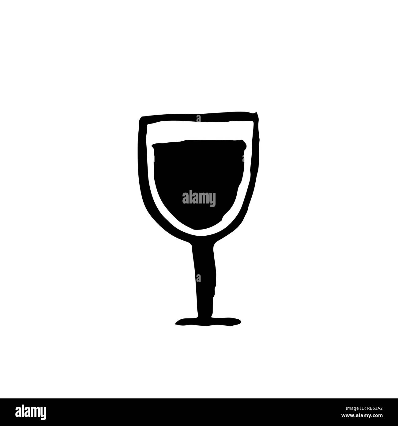 Verre à vin icône grunge. Vector illustration d'encre. Illustration de Vecteur