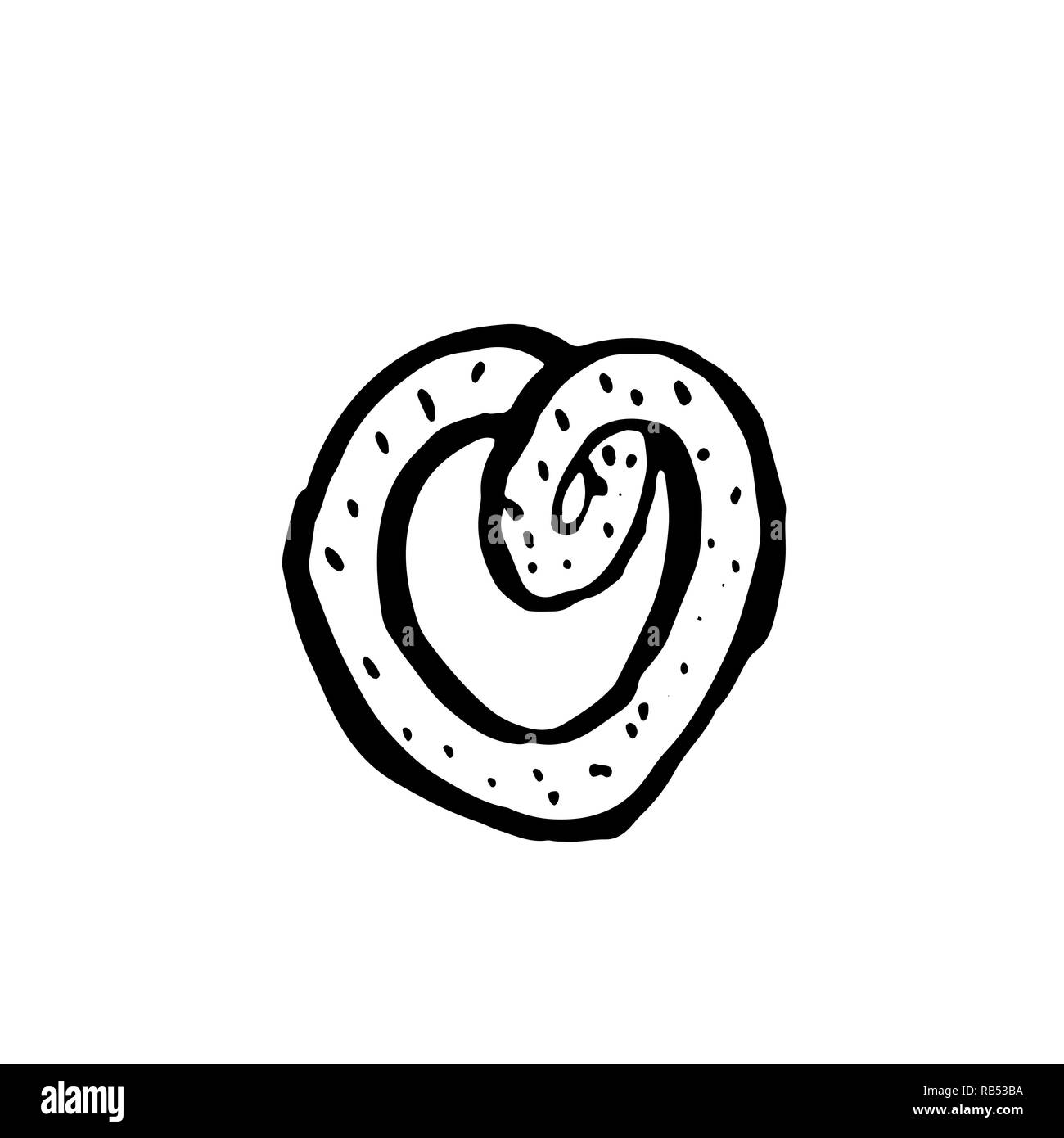 L'icône grunge de bretzel. Vector illustration encre de boulangerie. Illustration de Vecteur