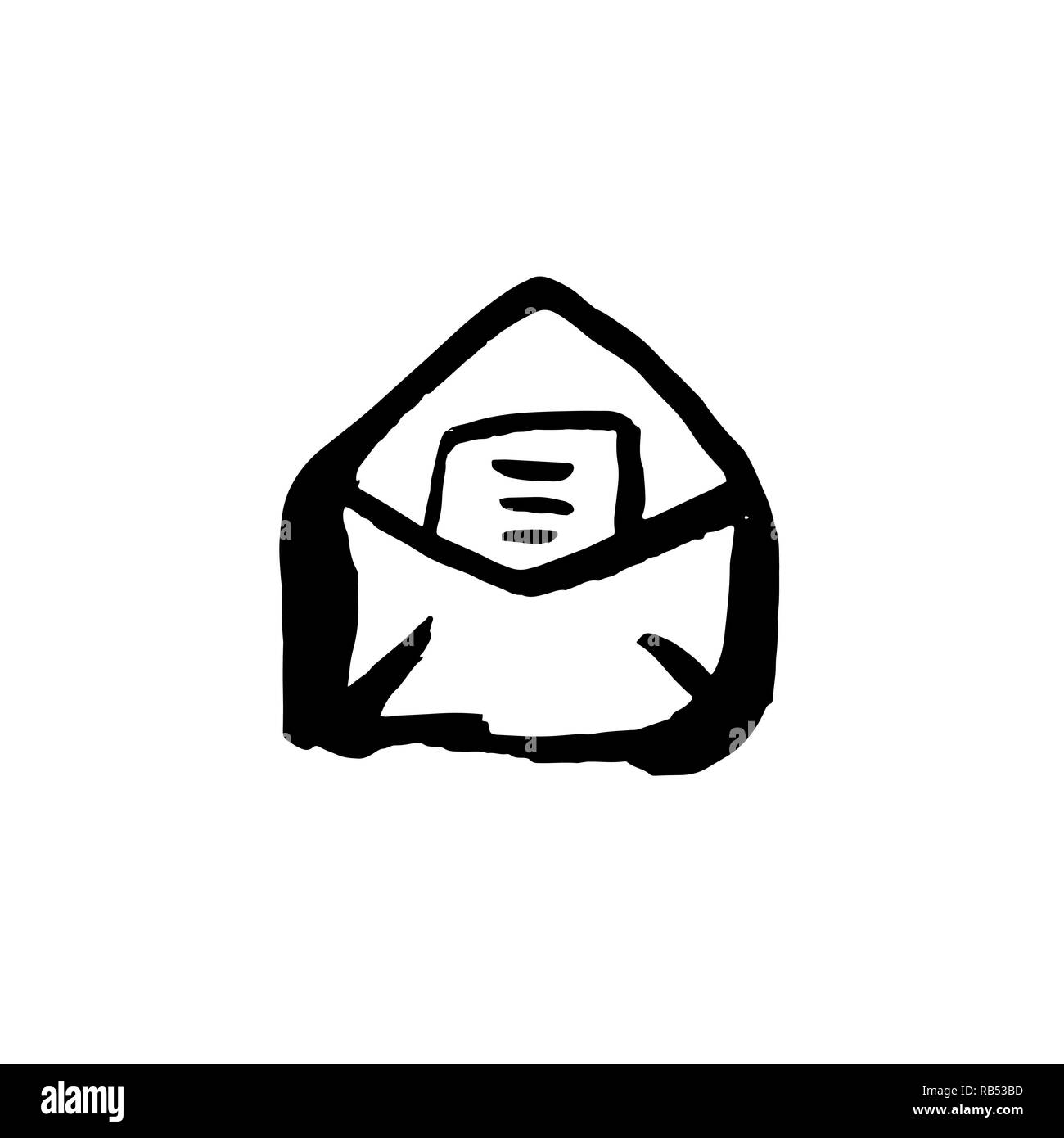Mail grunge icône. Lettre d'encre pinceau vector illustration. Illustration de Vecteur