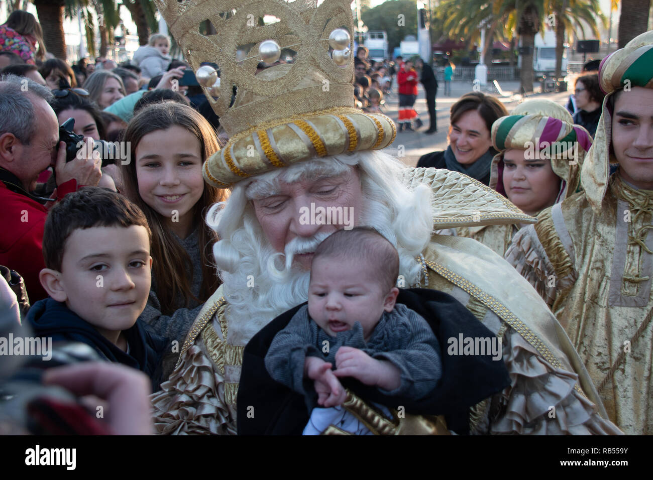 Barcelone 2019 día de reyes avis ada colau los recibe en El Puerto de Barcelona Banque D'Images