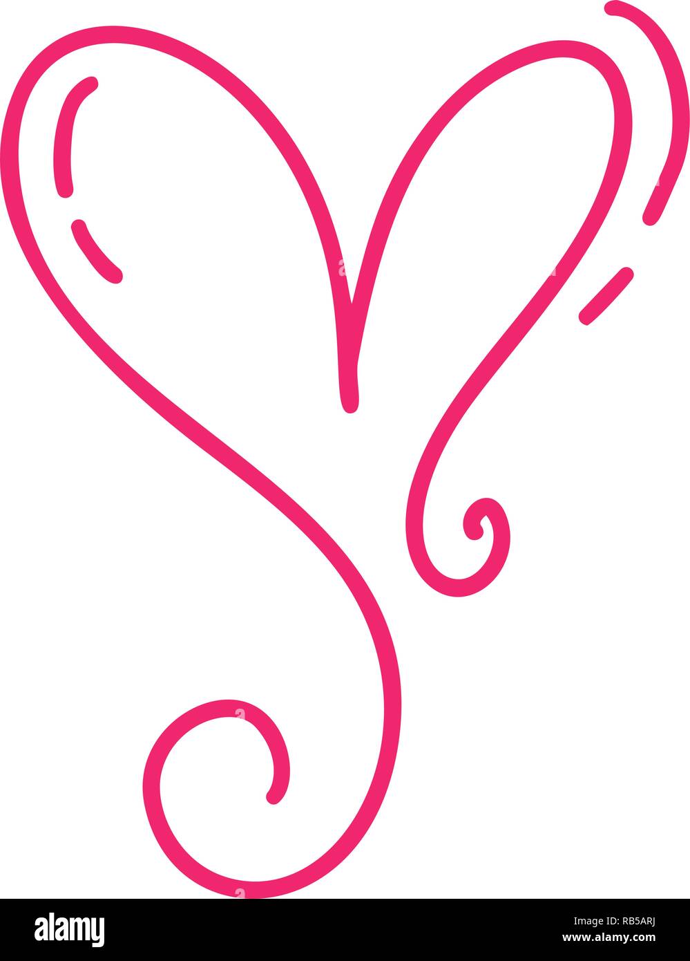 Vector vintage rouge monolines Valentines Day calligraphique dessiné à la main deux coeurs. Lettrage calligraphie illustration. Élément de Design de Valentine. L'amour l'icône pour un décor de mariage, web et print. Isolé Illustration de Vecteur