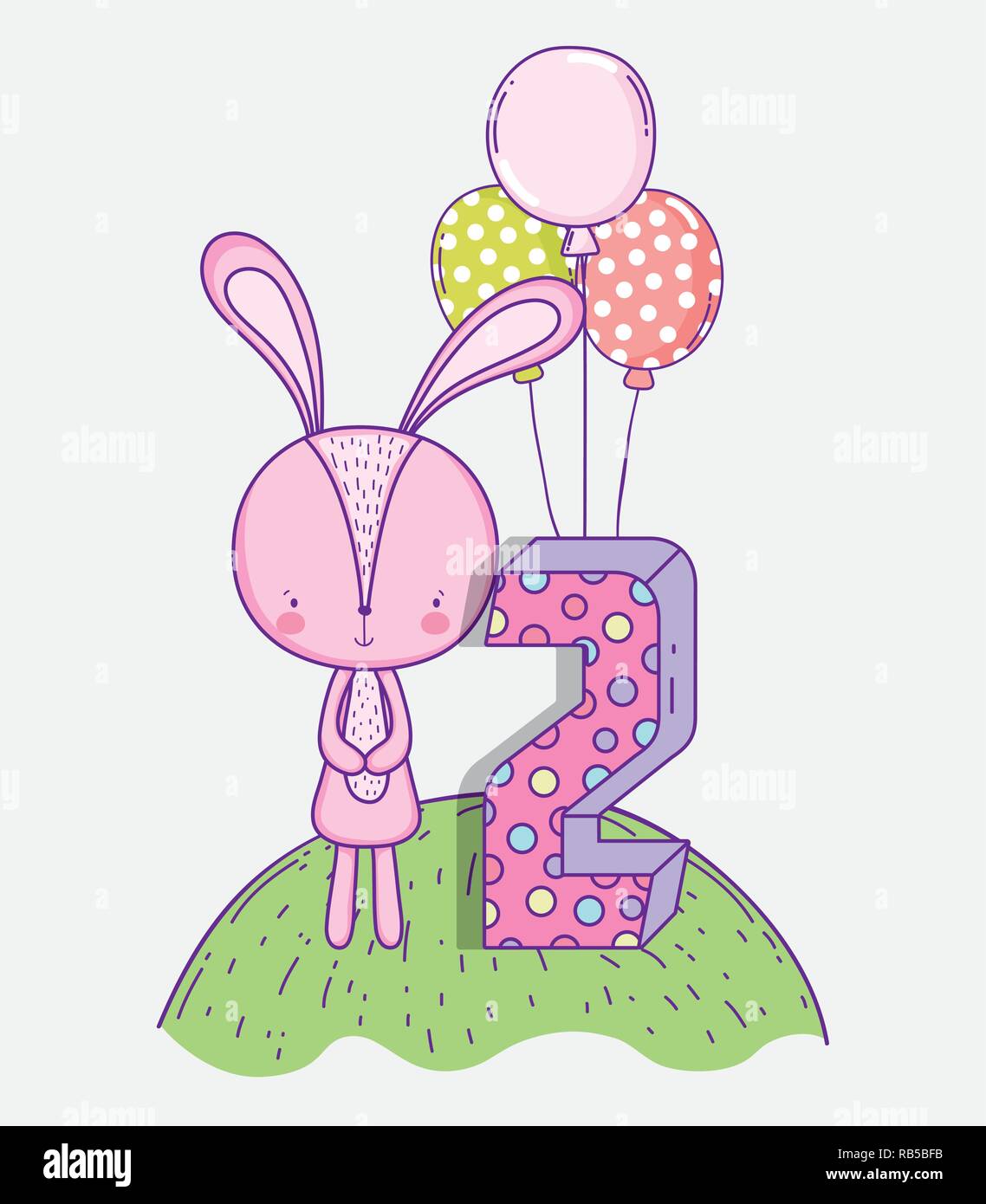 Joyeux Anniversaire Lapin La Celebration De Deux Ans Image Vectorielle Stock Alamy