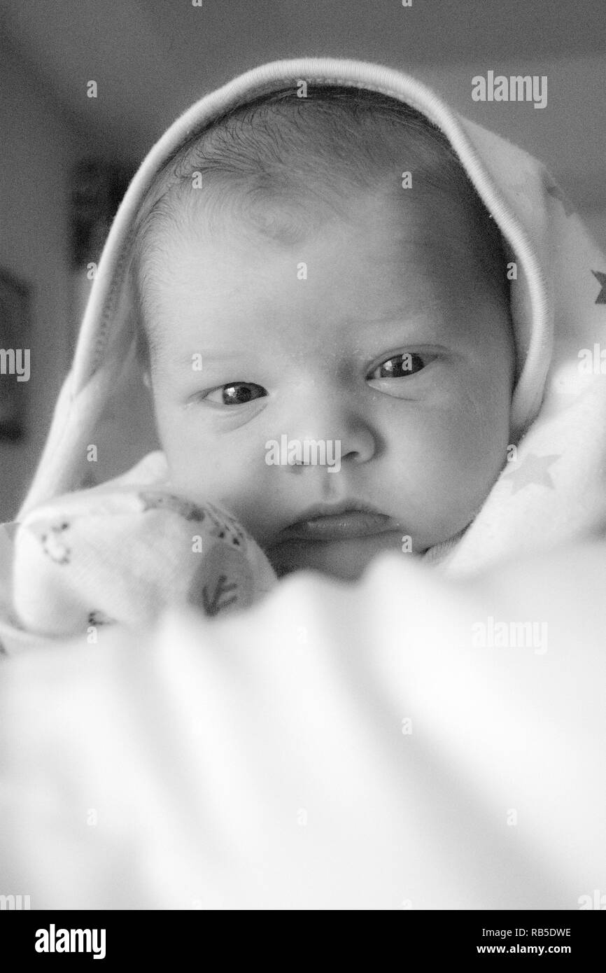 Bébé nouveau-né en noir et blanc Banque D'Images