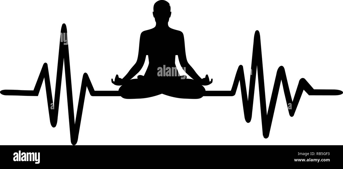 La ligne d'impulsion de signal de yoga avec titre de l'offre et la silhouette de yoga Illustration de Vecteur