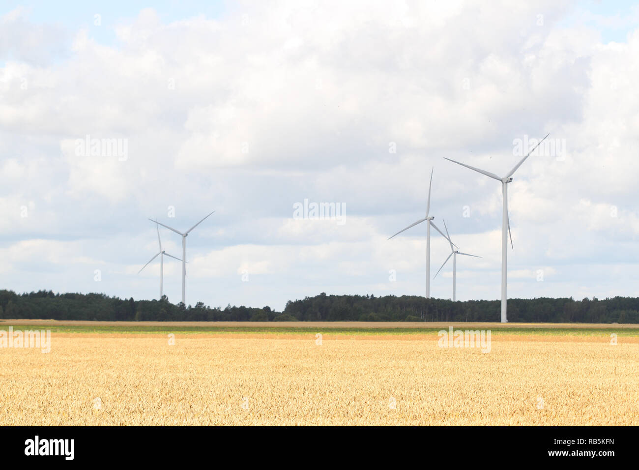 Belle vue sur la campagne du parc éolien de multiples turbines d'énergie verte. Banque D'Images