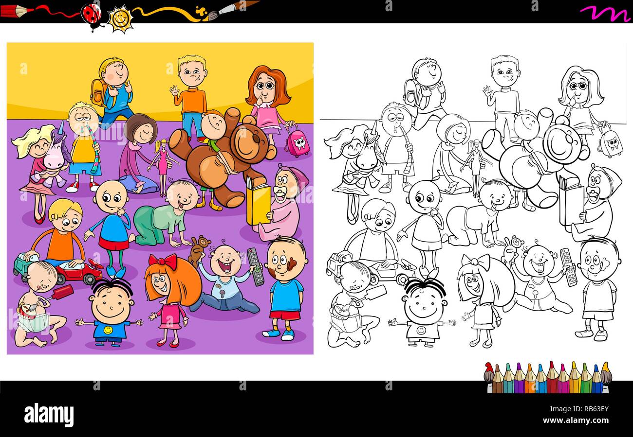 Cartoon Illustration de Kida et caractères livre de coloriage Bébés