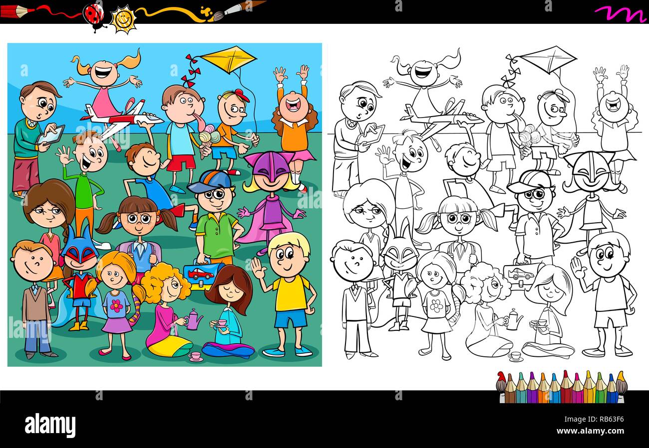 Groupe D'enfants Coloriage Page De Garde