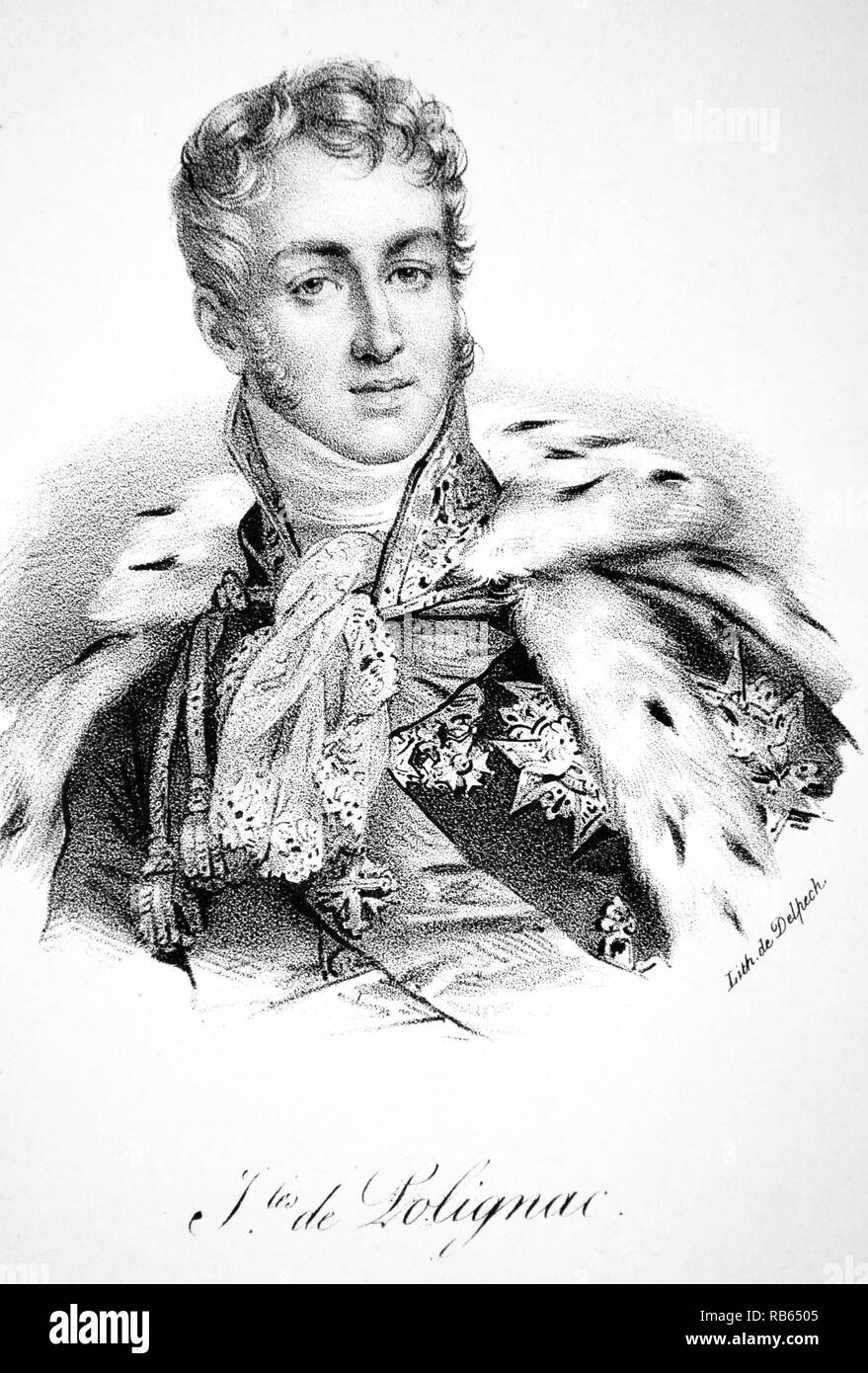 Le Prince Jules de Polignac (1780-1847) Homme d'état royaliste française. Lithographie, Paris, c1840. Banque D'Images