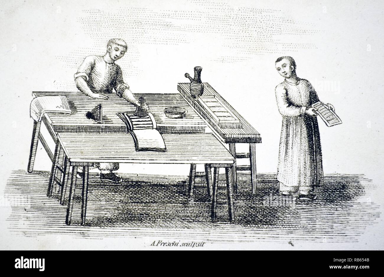Bloquer l'impression en Chine. La gravure, crépi) Chine 1812. Banque D'Images