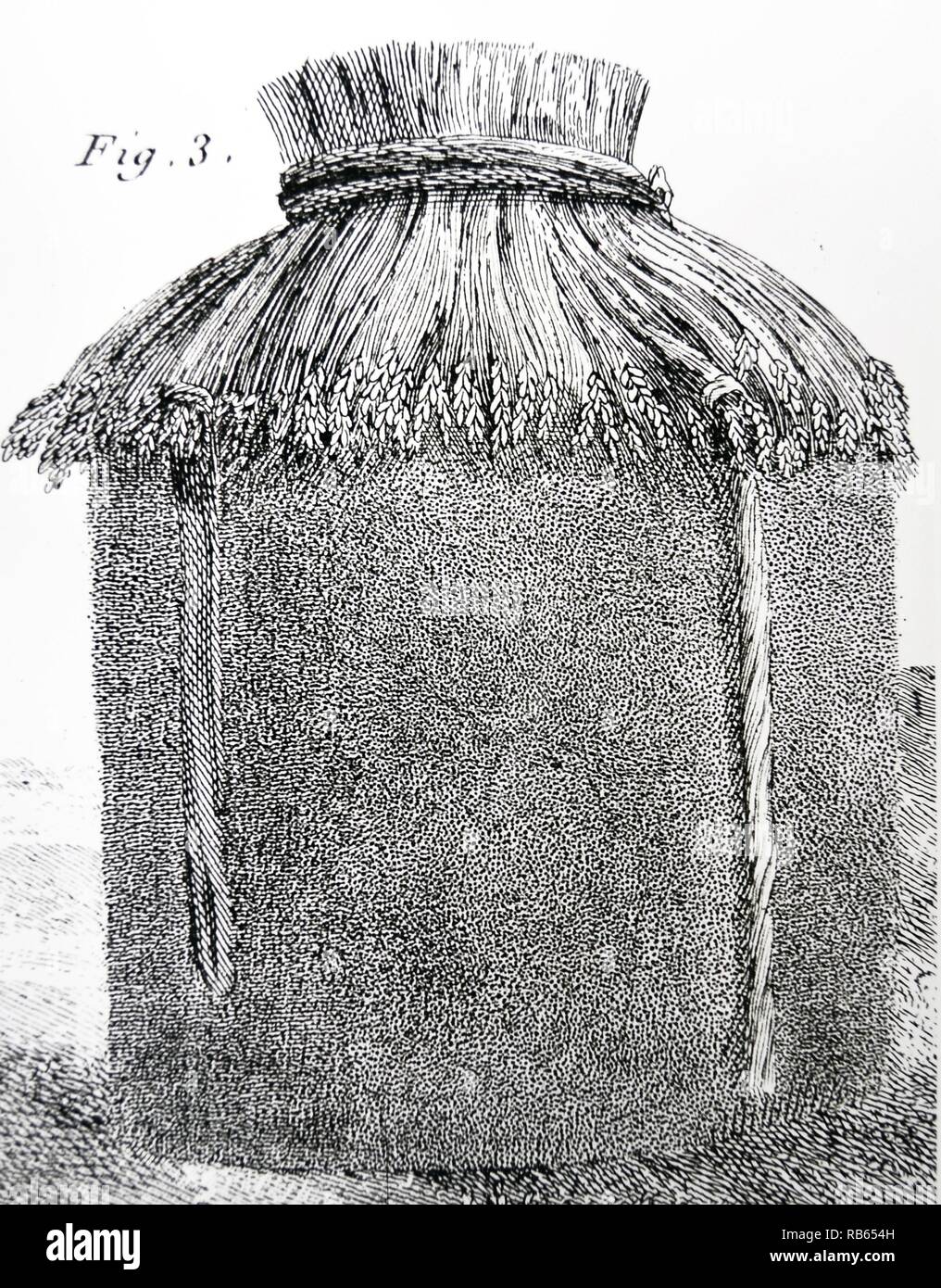Une pile provisoires de blé : Au cours de l'hiver cette pile serait ouverte et son contenu a battu sur l'aire dans une grange. Dans ''Cours complet d'Agriculture ...'' par François Rozier, Paris, 1793-1800. Banque D'Images