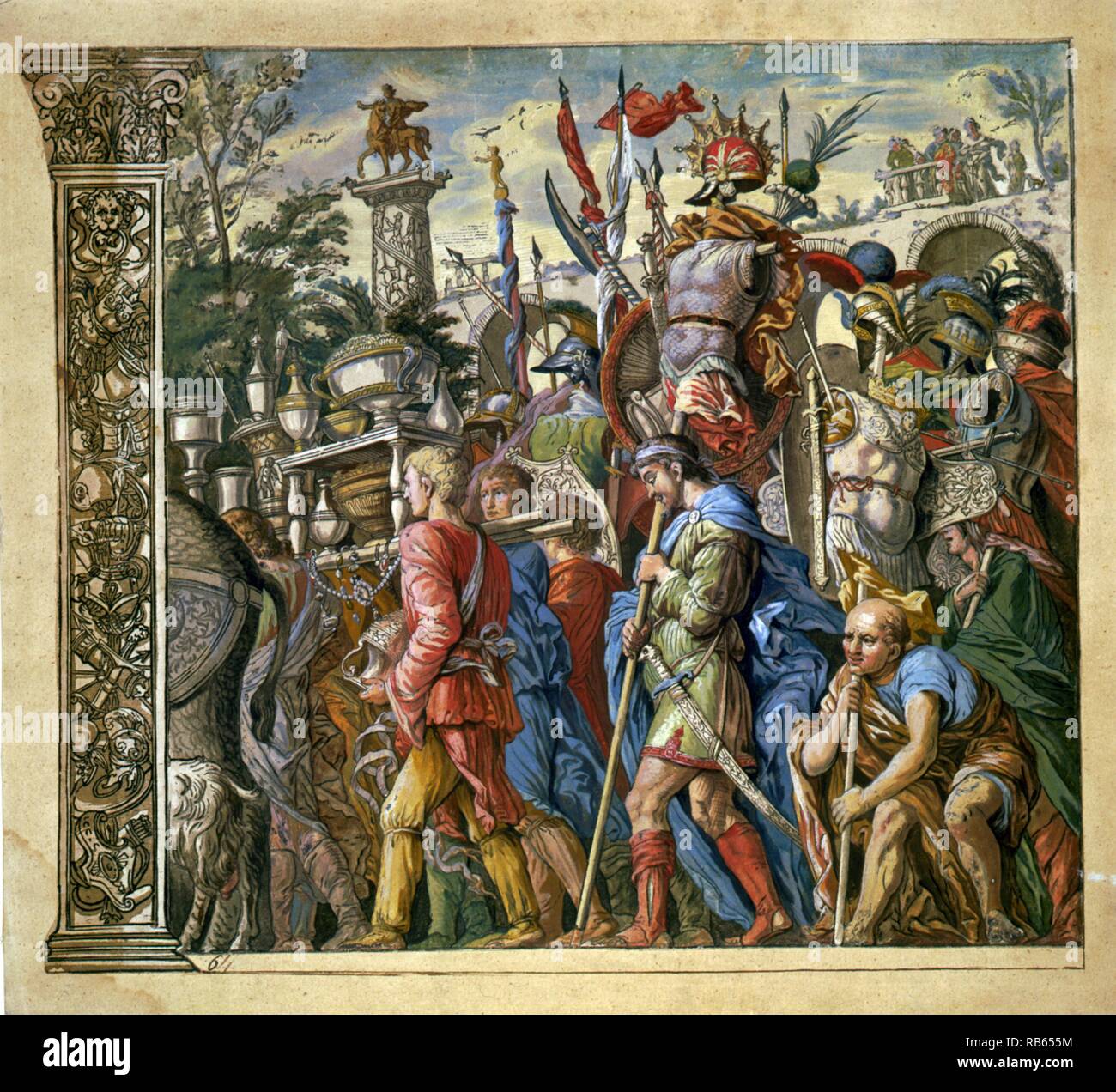 Le triomphe de Jules César par Andrea Andreani, 1599. Planche 6 de la série, montrant les gens en procession triomphale de Jules César Banque D'Images