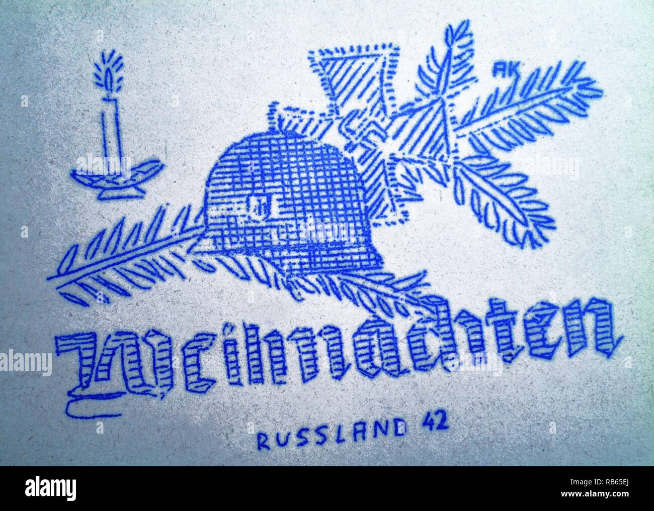 Seconde Guerre mondiale : "weihnachten" Carte postale de Noël d'un soldat allemand en Russie 1942 Banque D'Images