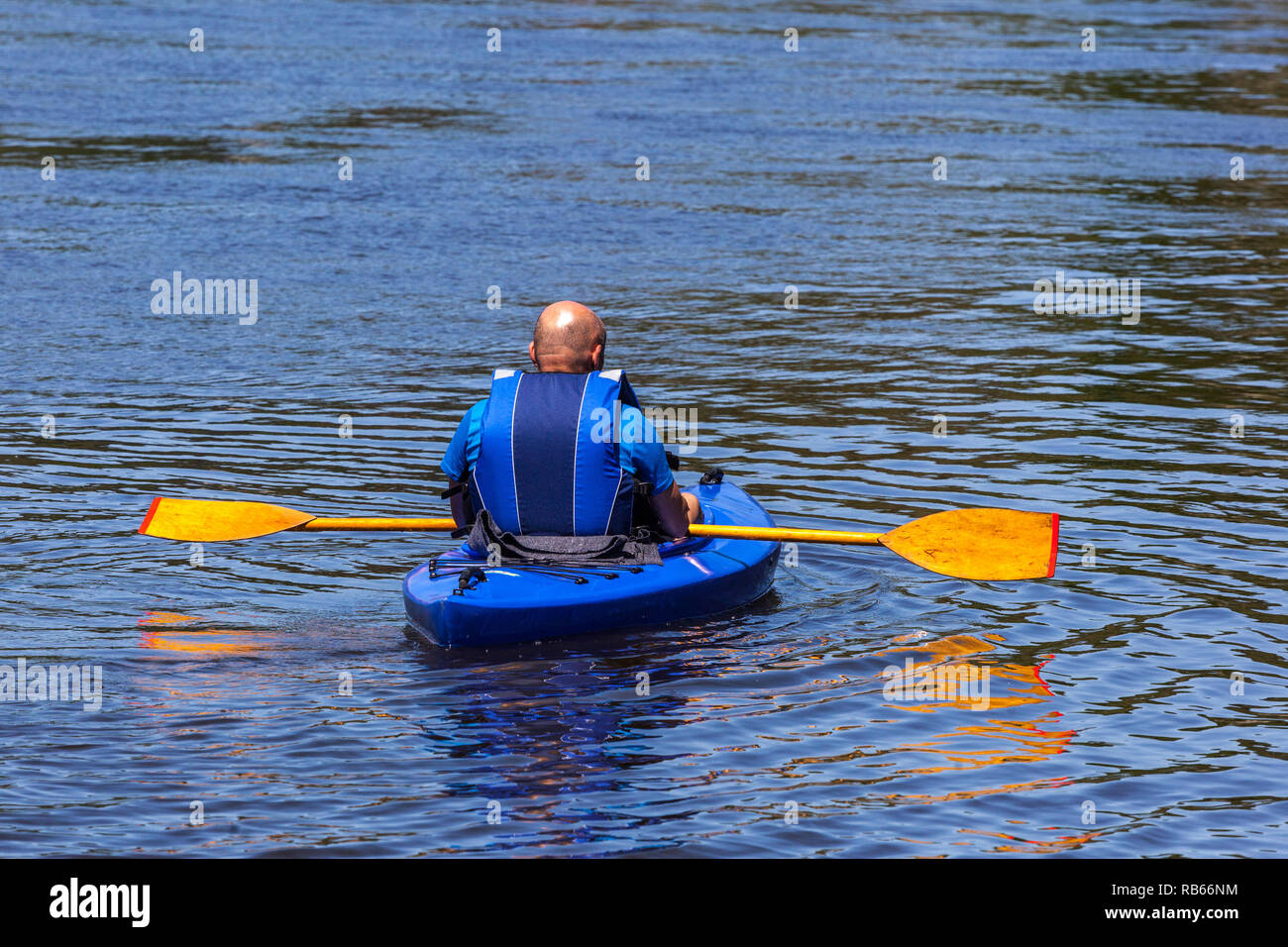 Man kayak rivière, rivière Elbe, activité de loisirs Allemagne Saxe Banque D'Images