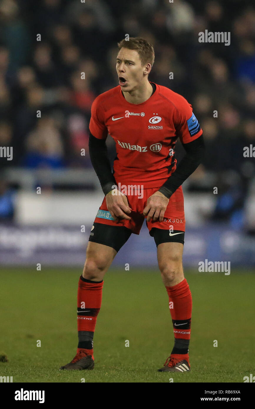 4e janvier 2018, Stade AJ Bell , Vente, Angleterre ; Gallagher Premiership, Sale v Saracens ; Liam Williams de Sarrasins au cours du jeu Crédit : Mark Cosgrove/News Images Banque D'Images