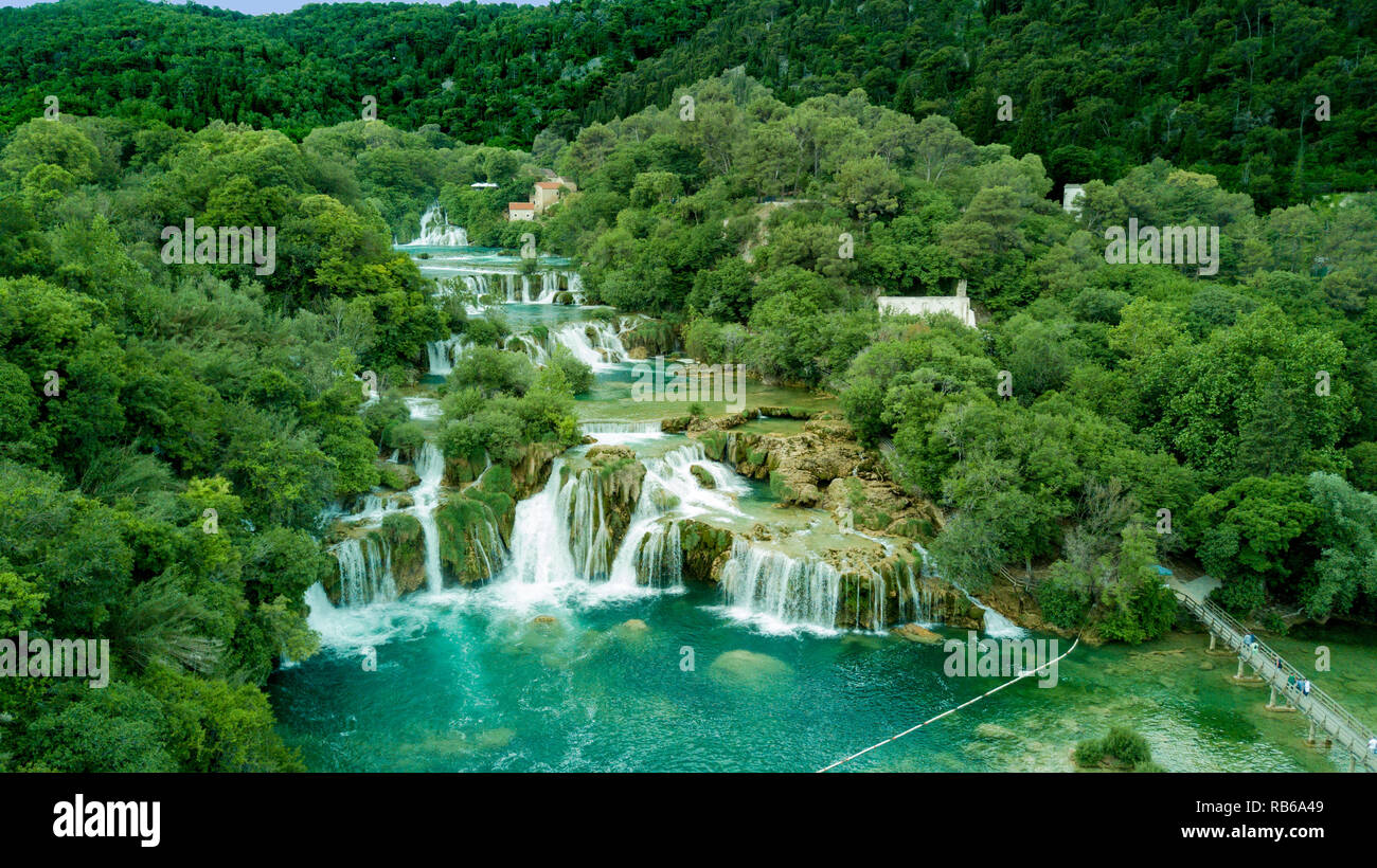 Photo aérienne de cascades de Krka, Croatie Banque D'Images