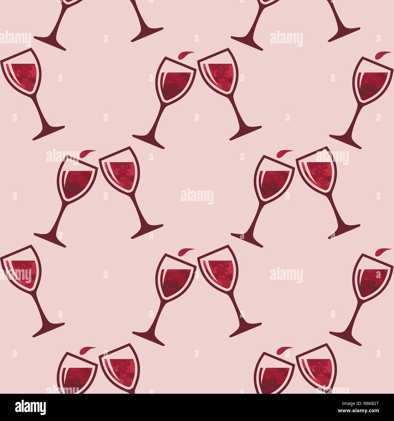 Verre à vin rouge vecteur seamless pattern. Deux splash wineglasses pleine de vin rouge pour la célébration d'artifices sans couture Illustration de Vecteur