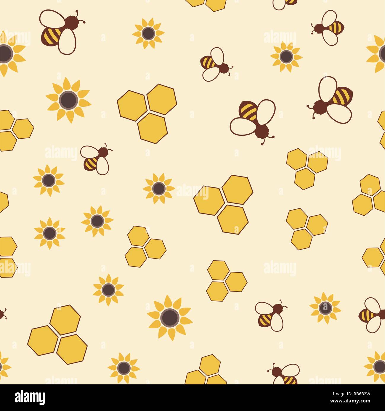 Transparente avec motif vecteur nid d'abeille, fleurs et symboles. seamless background colorés avec des abeilles, honeycells et tournesol Illustration de Vecteur