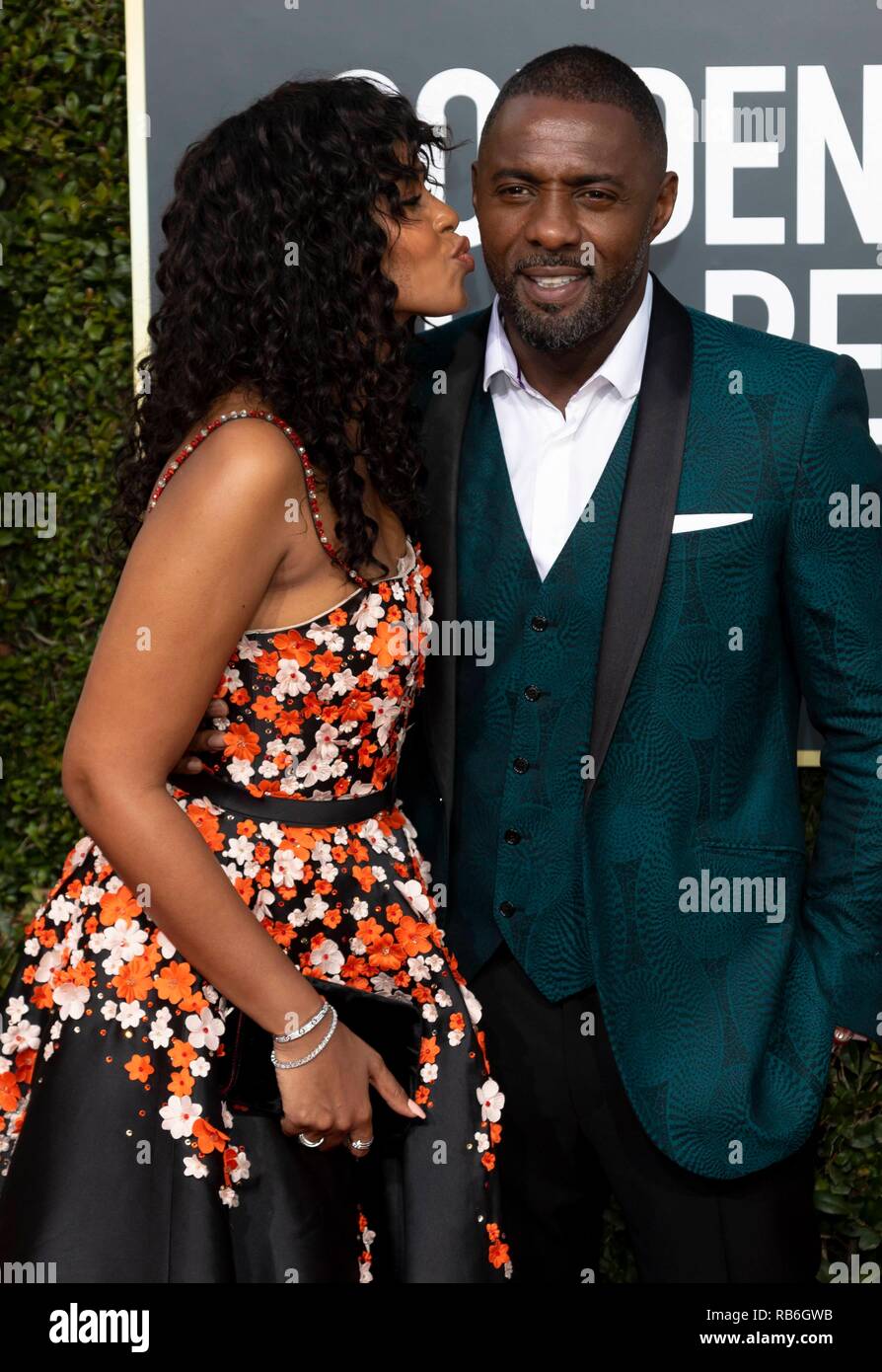 Idris Elba et fiancé Sabrina Dhowre assister à la 76e Golden Globe Awards, Golden Globes, à l'hôtel Beverly Hilton à Beverly Hills, Los Angeles, USA, le 06 janvier 2019. Dans le monde d'utilisation | Banque D'Images