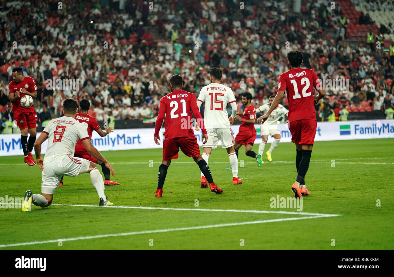 Abu Dhabi, Emirats Arabes Unis. 7 janvier 2019, Al Jazeera Mohammed bin Zayed Stadium, Abu Dhabi, Émirats arabes unis ; football coupe d'Asie de l'AFC, l'Iran et le Yémen ; Saman Ghoddos d'Iran les pousses et les scores de crédit 5-0 : Action Plus Sport Images/Alamy Live News Banque D'Images