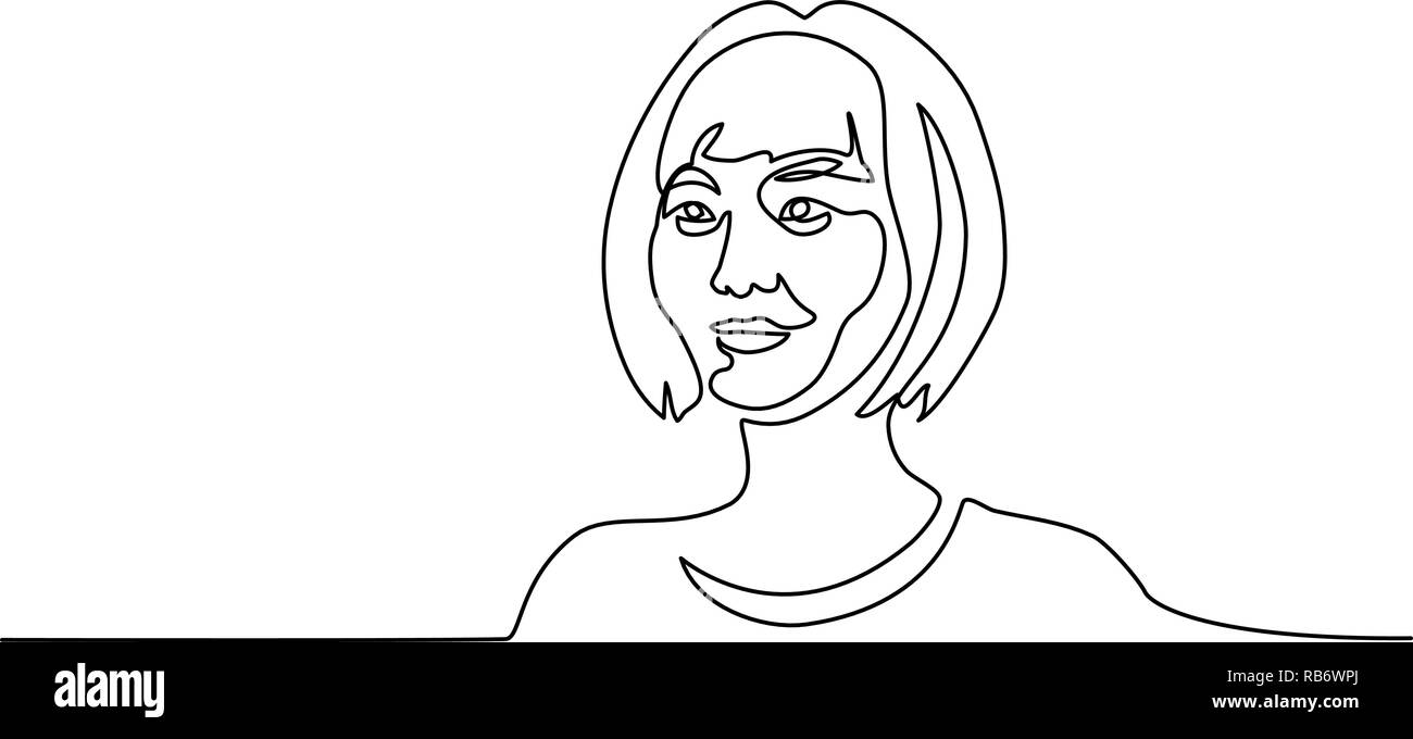 Dessin d'une ligne continue. Résumé Portrait de jolie jeune femme de nationalité chinoise. Vector illustration Illustration de Vecteur