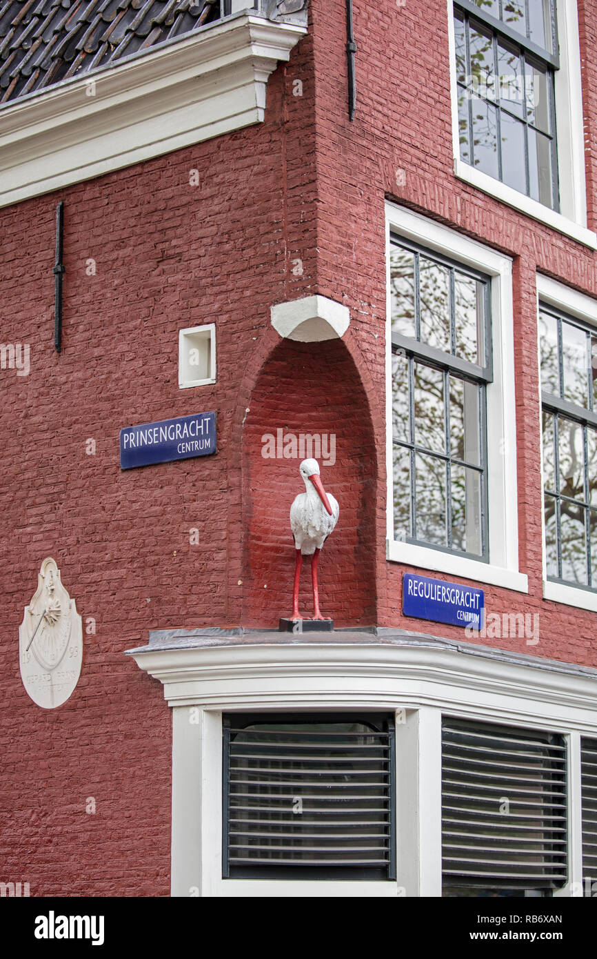 Les Pays-Bas, Amsterdam, pierre gable de Stork. Banque D'Images